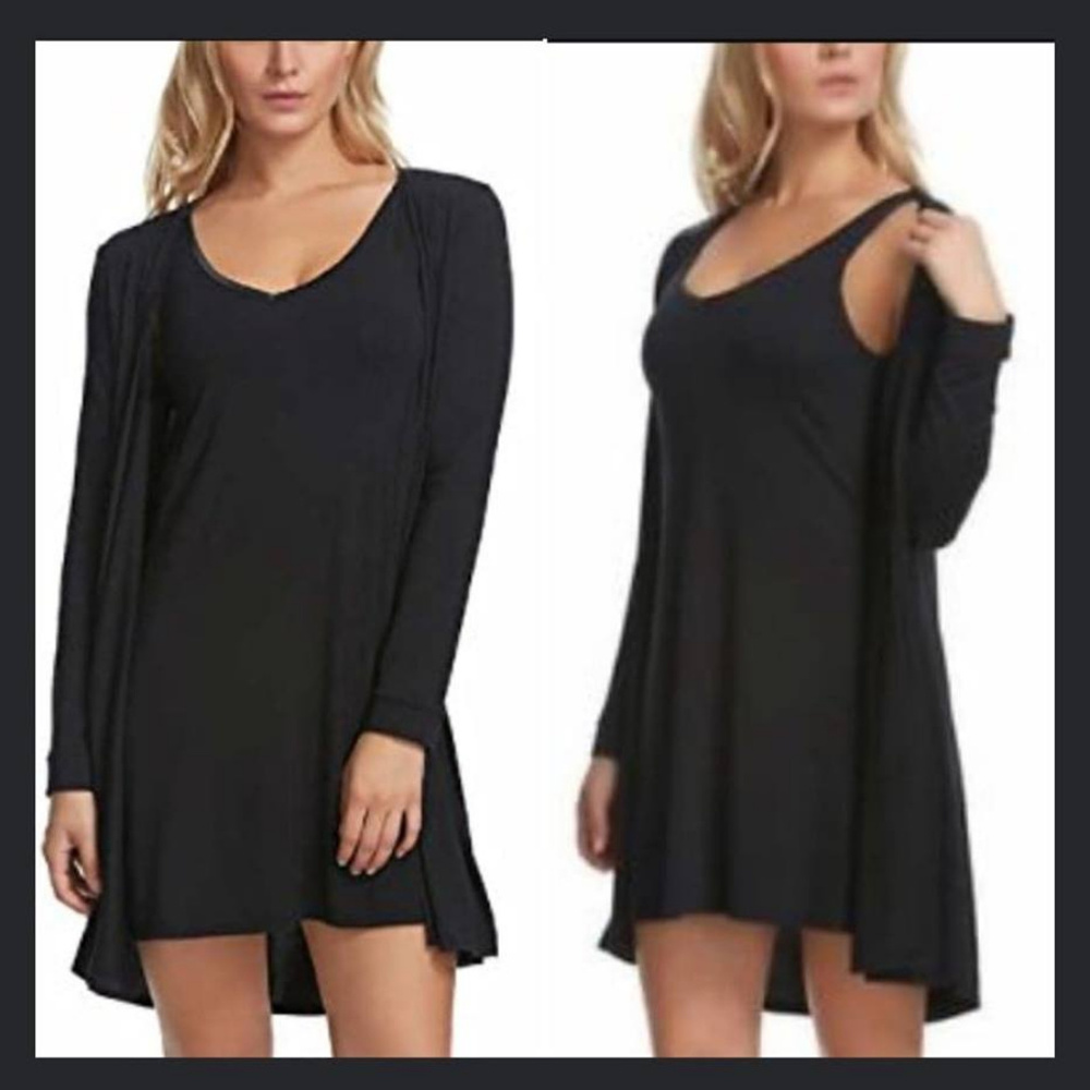 NWT Felina Robe & Nighty Set Black Size Small